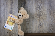 Teddybär hält Geldschein